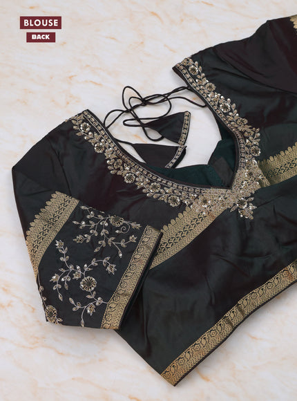 Pastel Green - Bottle Green Pure Kanchipuram Silk Saree Embroidered Readymade Blouse