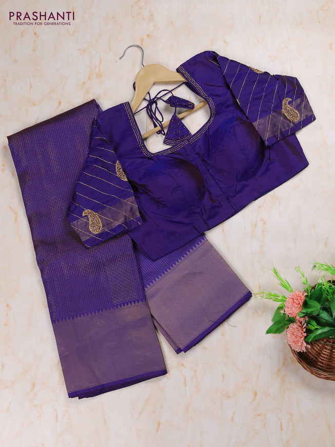 Blue Pure Kanchipuram Silk Saree Embroidered Readymade Blouse