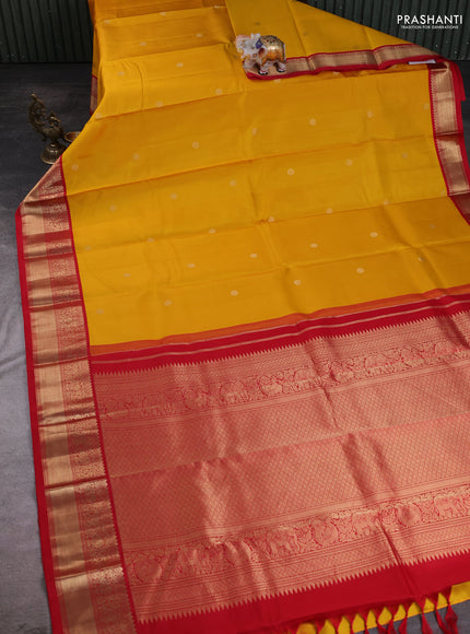 Yellow - Red Pure Kanchipuram Silk Saree Embroidered Readymade Blouse