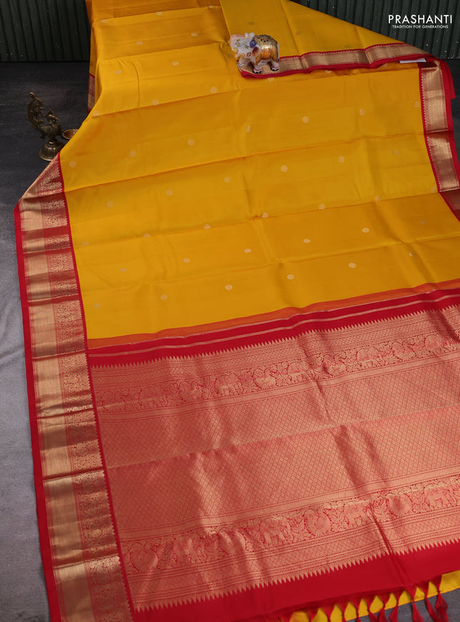 Yellow - Red Pure Kanchipuram Silk Saree Embroidered Readymade Blouse
