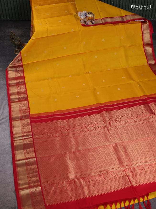 Yellow - Red Pure Kanchipuram Silk Saree Embroidered Readymade Blouse