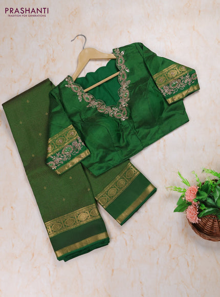 Green Pure Kanchipuram Silk Saree Embroidered Readymade Blouse