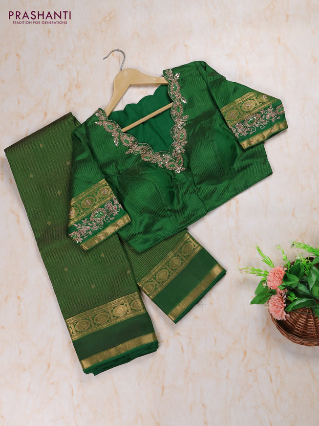 Green Pure Kanchipuram Silk Saree Embroidered Readymade Blouse