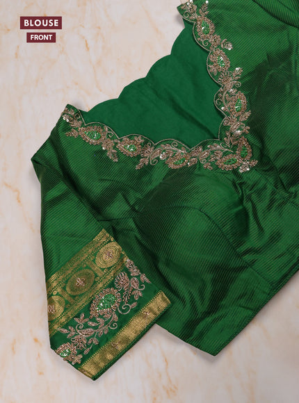 Green Pure Kanchipuram Silk Saree Embroidered Readymade Blouse