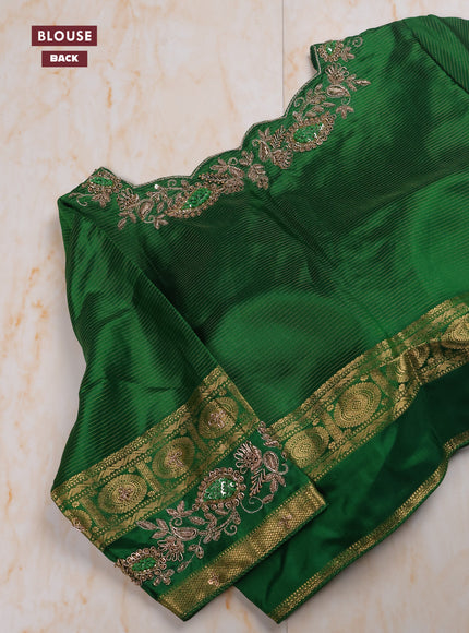 Green Pure Kanchipuram Silk Saree Embroidered Readymade Blouse