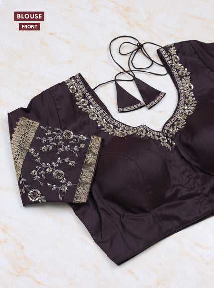 Mehendi Green - Coffee Brown Pure Kanchipuram Silk Saree Embroidered Readymade Blouse