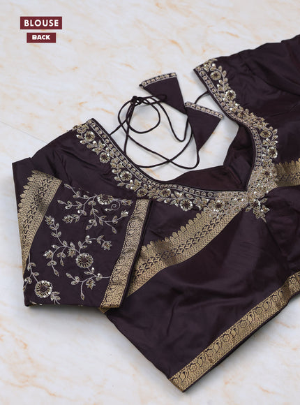 Mehendi Green - Coffee Brown Pure Kanchipuram Silk Saree Embroidered Readymade Blouse