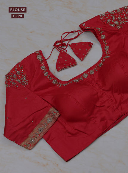 Red Pure Kanchipuram Silk Saree Embroidered Readymade Blouse