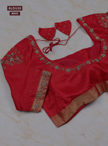 Red Pure Kanchipuram Silk Saree Embroidered Readymade Blouse