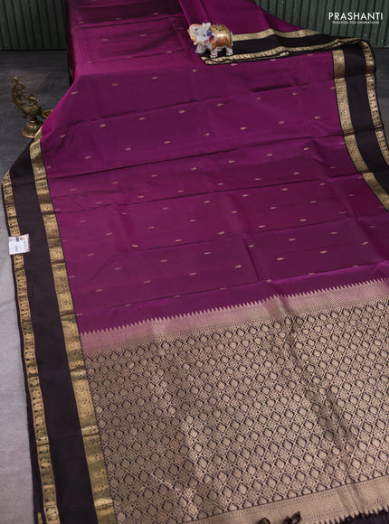 Purple - Coffee Brown Pure Kanchipuram Silk Saree Embroidered Readymade Blouse