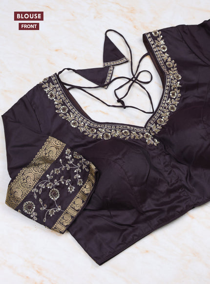Purple - Coffee Brown Pure Kanchipuram Silk Saree Embroidered Readymade Blouse