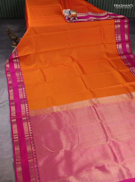 Orange - Pink Pure Kanchipuram Silk Saree Embroidered Readymade Blouse