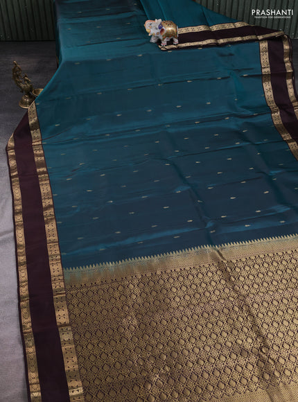 Peacock Green - Coffee Brown Pure Kanchipuram Silk Saree Embroidered Readymade Blouse