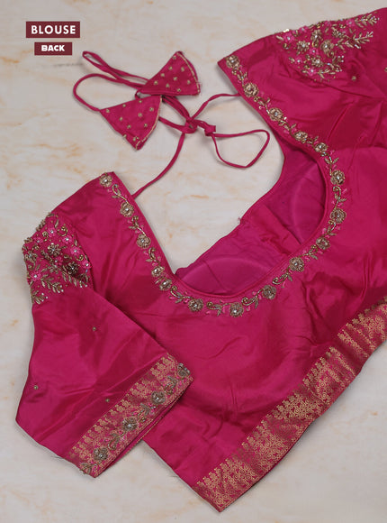 Blue - Pink Pure Kanchipuram Silk Saree Embroidered Readymade Blouse