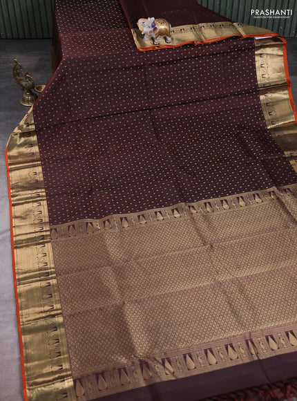 Coffee Brown Pure Kanchipuram Silk Saree Embroidered Readymade Blouse