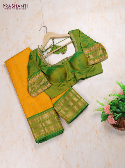 Yellow - Green Pure Kanchipuram Silk Saree Embroidered Readymade Blouse