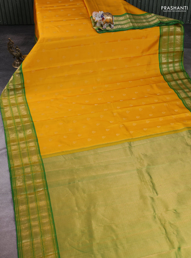 Yellow - Green Pure Kanchipuram Silk Saree Embroidered Readymade Blouse