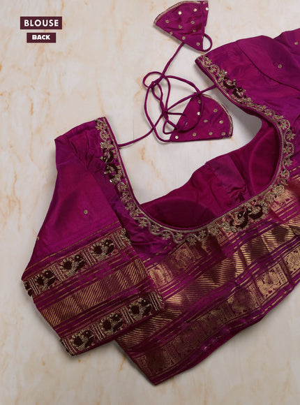 Maroon - Pink Pure Kanchipuram Silk Saree Embroidered Readymade Blouse