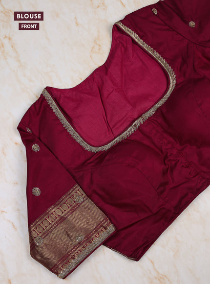 Dual Shade Of Blue - Maroon Pure Kanchipuram Silk Saree Embroidered Readymade Blouse