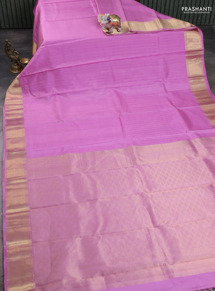 Mild Lavender Pure Kanchipuram Silk Saree Embroidered Readymade Blouse