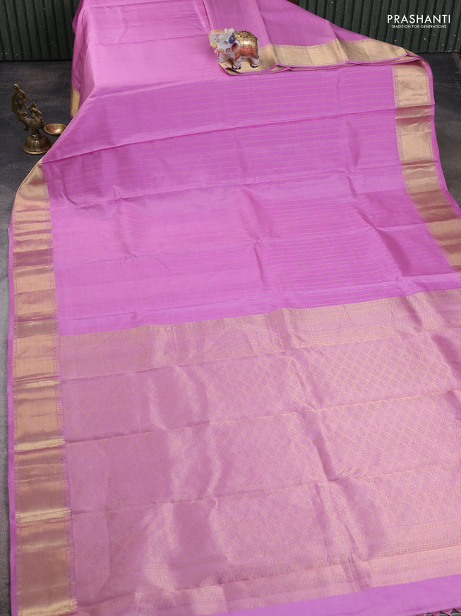 Mild Lavender Pure Kanchipuram Silk Saree Embroidered Readymade Blouse
