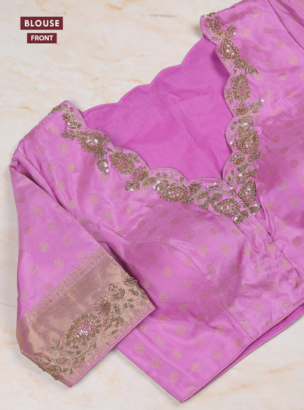 Mild Lavender Pure Kanchipuram Silk Saree Embroidered Readymade Blouse