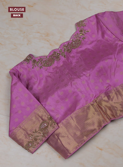 Mild Lavender Pure Kanchipuram Silk Saree Embroidered Readymade Blouse