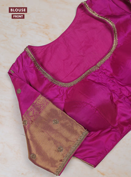 Dual Shade Of Peacock Green - Magenta Pink Pure Kanchipuram Silk Saree Embroidered Readymade Blouse