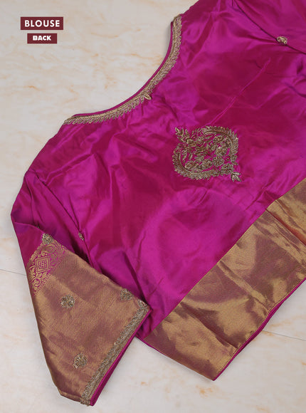 Dual Shade Of Peacock Green - Magenta Pink Pure Kanchipuram Silk Saree Embroidered Readymade Blouse