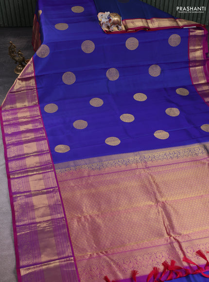 Blue - Purple Pure Kanchipuram Silk Saree Embroidered Readymade Blouse