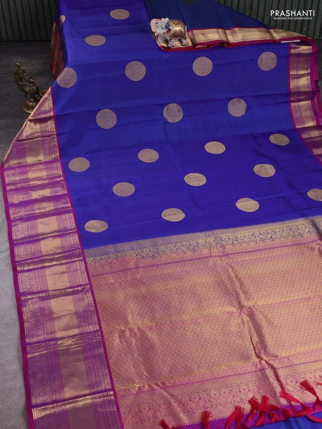 Blue - Purple Pure Kanchipuram Silk Saree Embroidered Readymade Blouse
