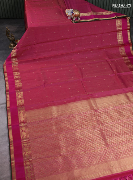 Magenta Pink - Green Pure Kanchipuram Silk Saree Embroidered Readymade Blouse