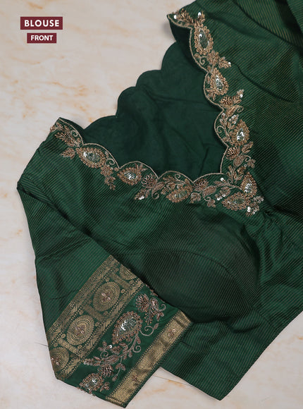 Magenta Pink - Green Pure Kanchipuram Silk Saree Embroidered Readymade Blouse