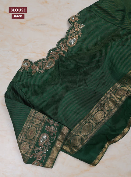 Magenta Pink - Green Pure Kanchipuram Silk Saree Embroidered Readymade Blouse