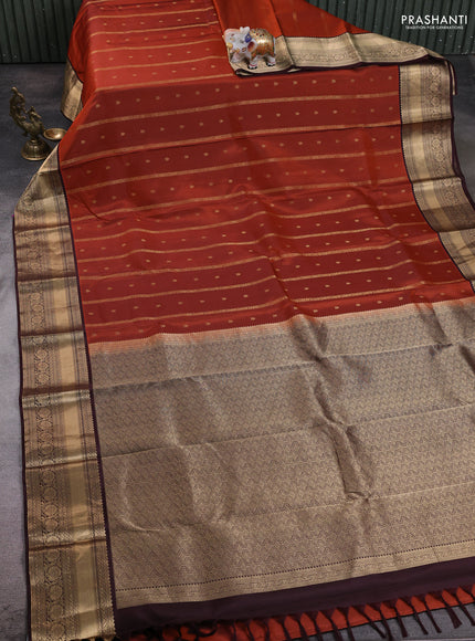 Rust - Coffee Brown Pure Kanchipuram Silk Saree Embroidered Readymade Blouse