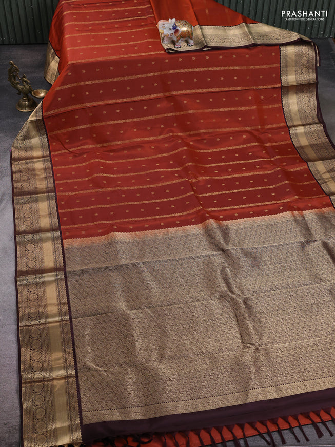 Rust - Coffee Brown Pure Kanchipuram Silk Saree Embroidered Readymade Blouse