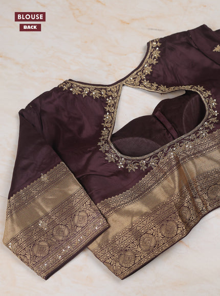 Rust - Coffee Brown Pure Kanchipuram Silk Saree Embroidered Readymade Blouse