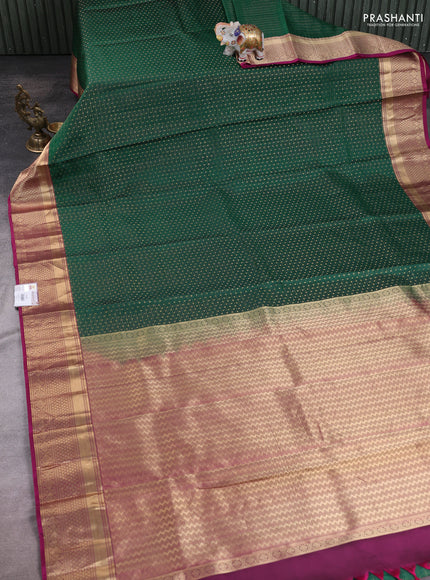 Bottle Green - Magenta Pink Pure Kanchipuram Silk Saree Embroidered Readymade Blouse