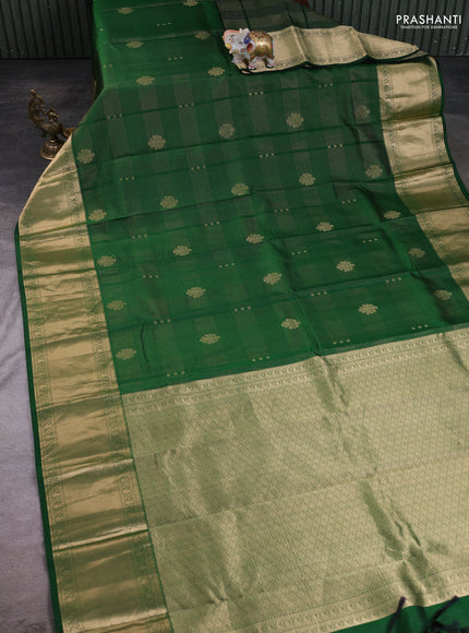 Bottle Green - Pink Pure Kanchipuram Silk Saree Embroidered Readymade Blouse