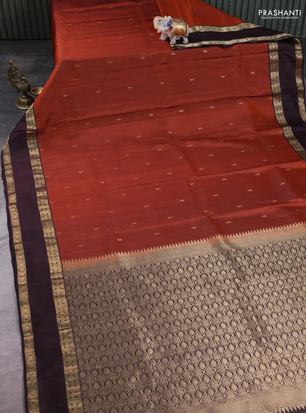Rust - Coffee Brown Pure Kanchipuram Silk Saree Embroidered Readymade Blouse