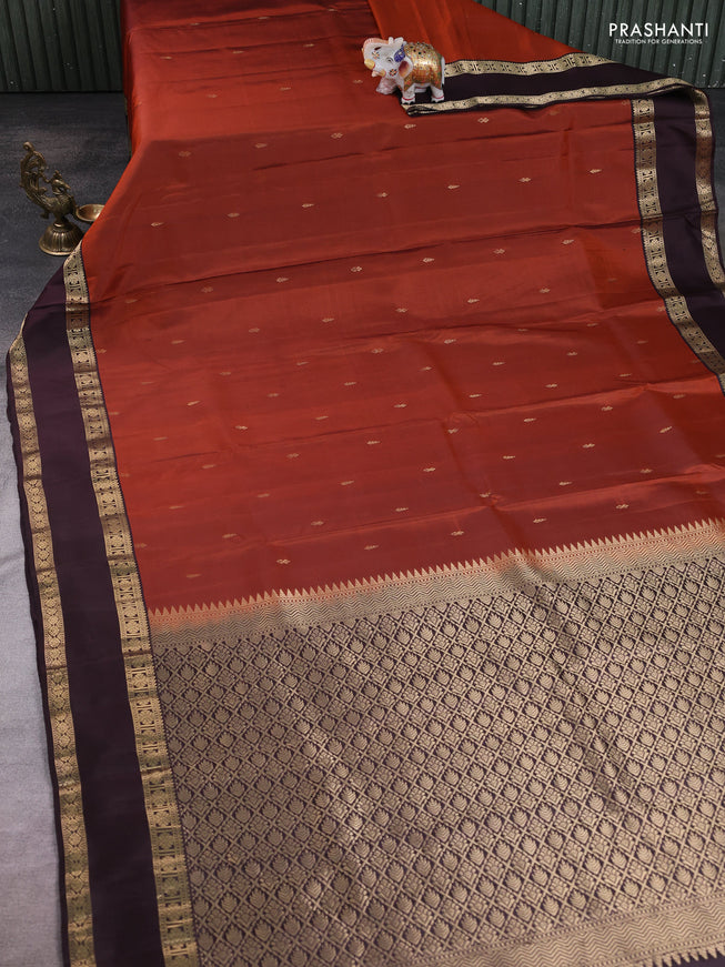 Rust - Coffee Brown Pure Kanchipuram Silk Saree Embroidered Readymade Blouse