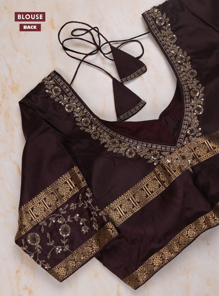 Rust - Coffee Brown Pure Kanchipuram Silk Saree Embroidered Readymade Blouse