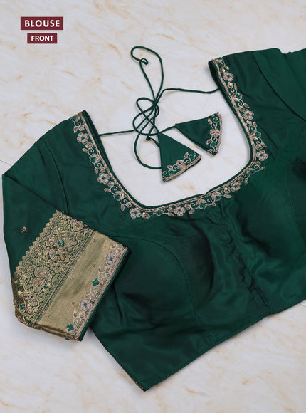 Red -Green Pure Kanchipuram Silk Saree Embroidered Readymade Blouse