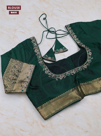 Red -Green Pure Kanchipuram Silk Saree Embroidered Readymade Blouse