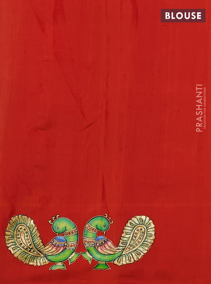 Pure Gadwal Silk Saree Off White and Orange with silver & gold zari woven buttas and temple design tanjore paint border
