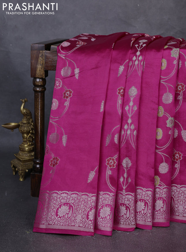 Poona Silk Saree pink with allover thread & zari weaves and zari woven border