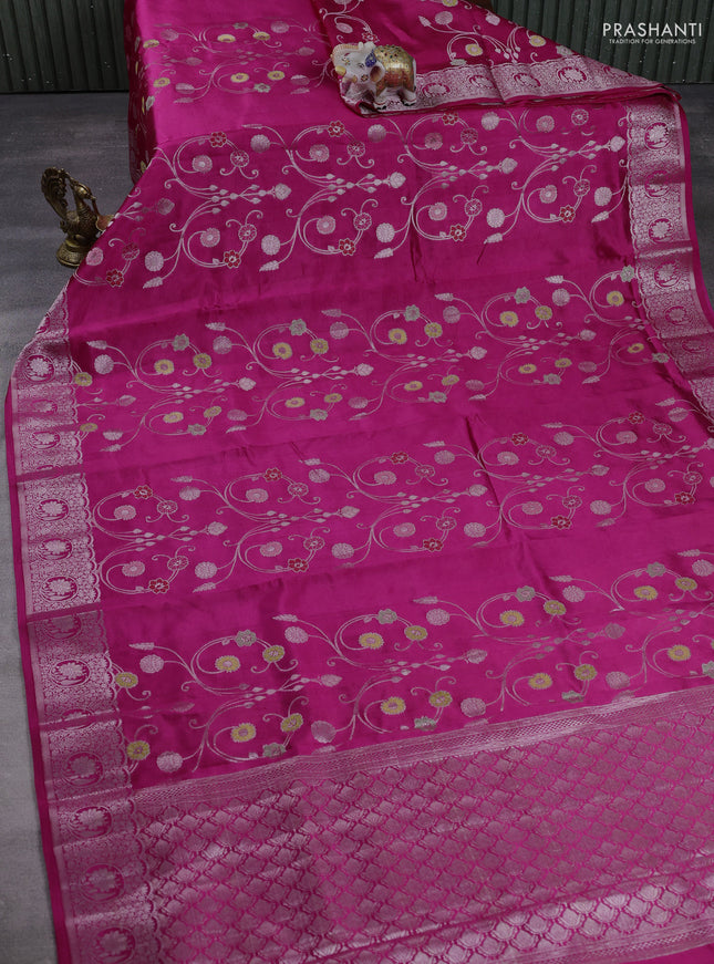 Poona Silk Saree pink with allover thread & zari weaves and zari woven border