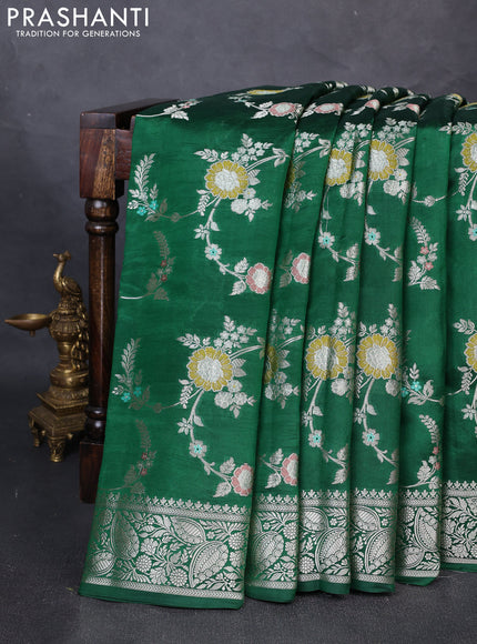 Poona Silk Saree green with allover thread & zari floral weaves and zari woven border