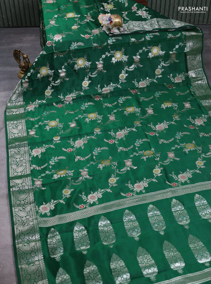 Poona Silk Saree green with allover thread & zari floral weaves and zari woven border