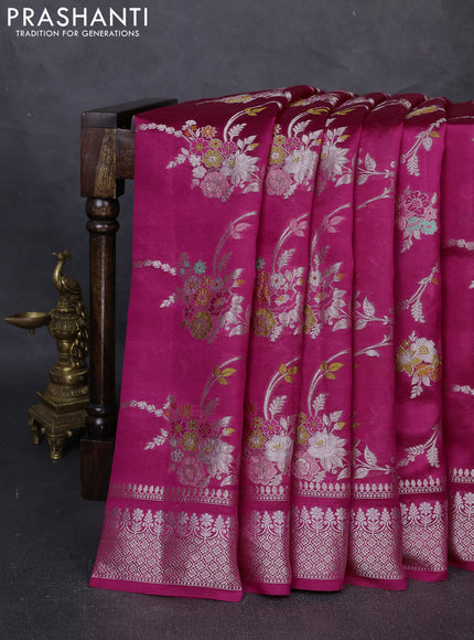 Poona Silk Saree pink with allover thread & zari floral weaves and zari woven border